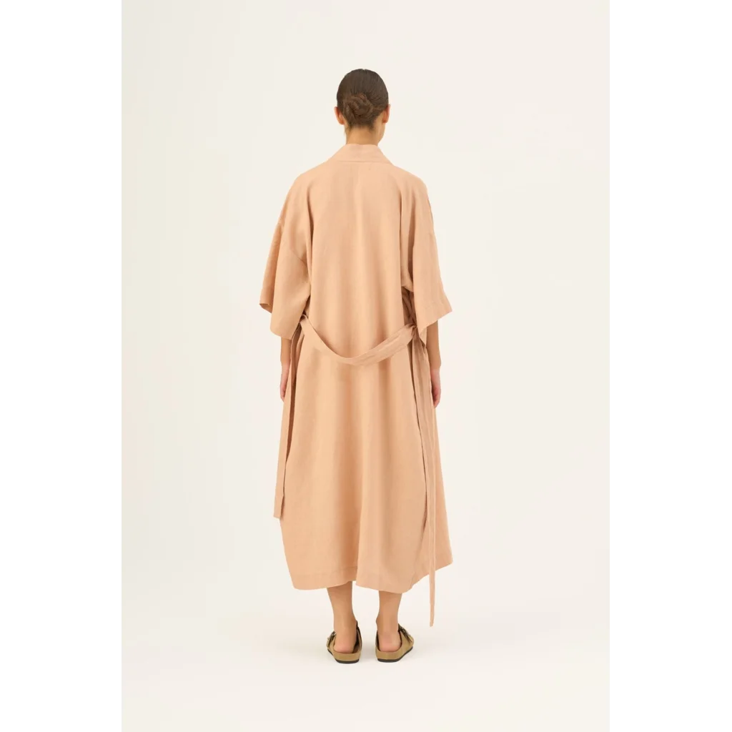 Leinen Morgenmantel in Apricot Orange von Linen Tales Größe S+M