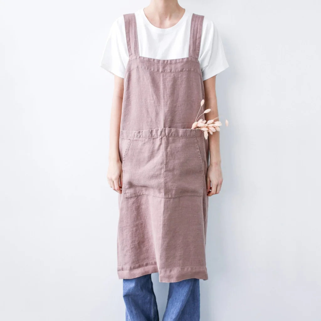 Leinen Pinafore-Schürze in Altrosa Rosa von Linen Tales Größe 114 cm breit+ 83 cm lang