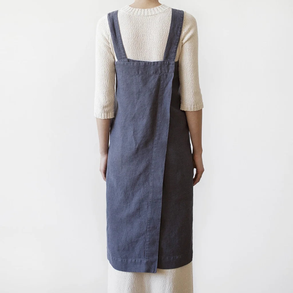 Leinen Pinafore-Schürze in Anthrazit Grau von Linen Tales Größe 114 cm breit+ 83 cm lang