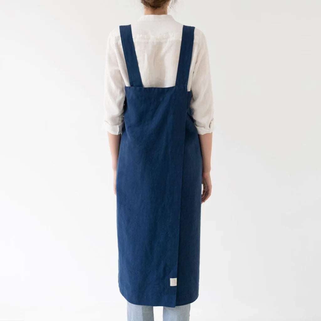 Leinen Pinafore-Schürze in Dunkelblau Blau von Linen Tales Größe 114 cm breit+ 83 cm lang
