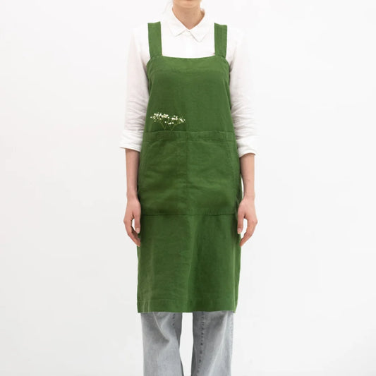Leinen Pinafore-Schürze in Grün von Linen Tales Größe 114 cm breit+ 83 cm lang