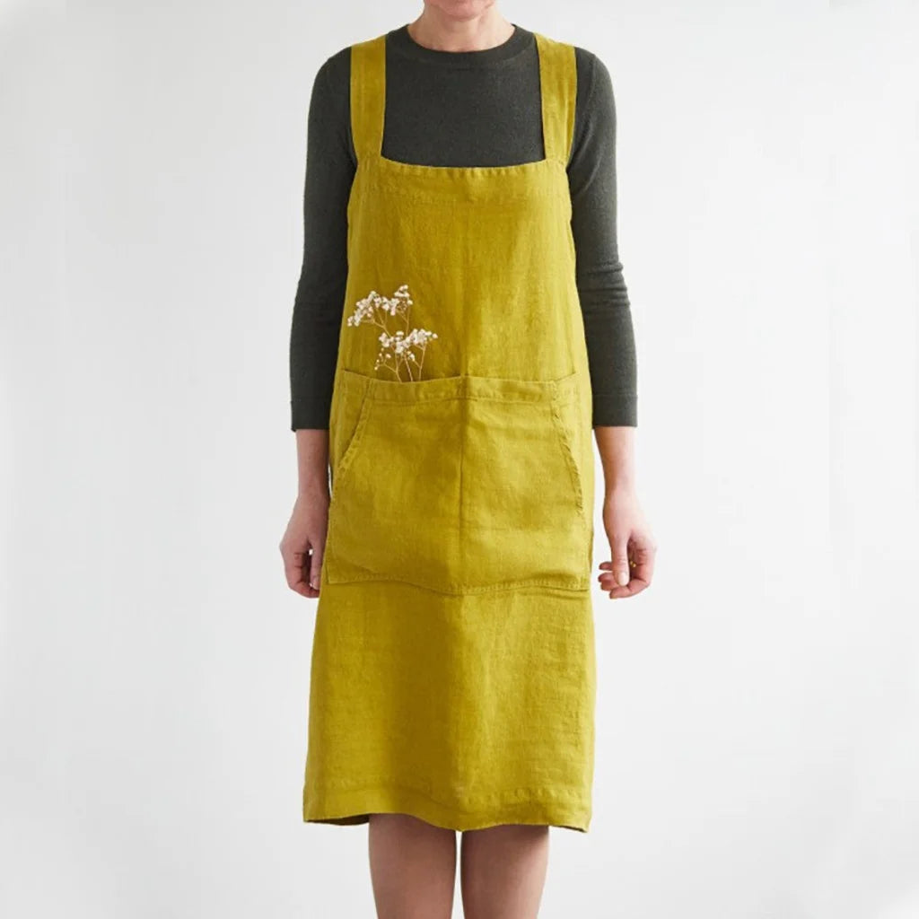 Leinen Pinafore-Schürze in Moosgrün Grün von Linen Tales Größe 114 cm breit+ 83 cm lang