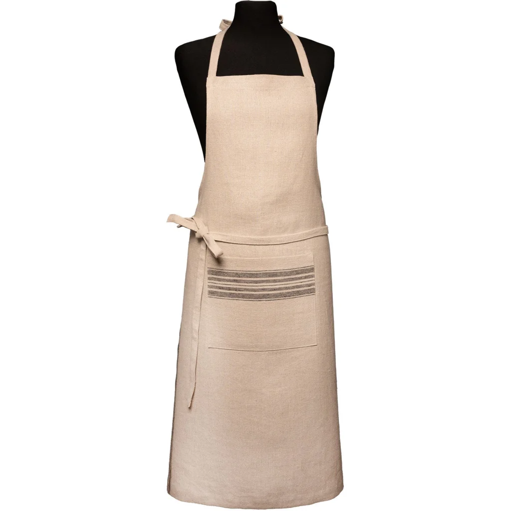 Leinen Schürze JARA in Beige+Anthrazit Beige+Grau Muster Streifen von Erika Vaitkute Größe 92x93 cm