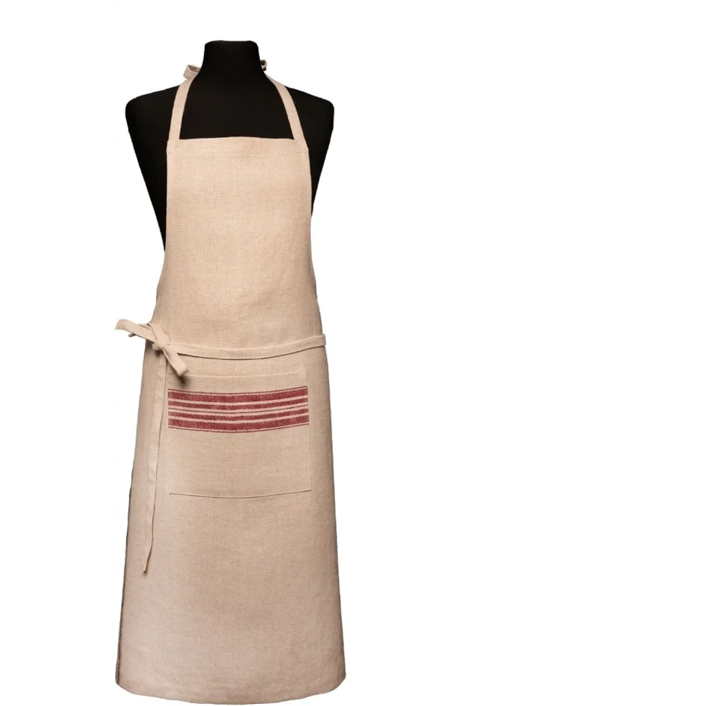 Leinen Schürze JARA in Beige+Anthrazit Beige+Grau Muster Streifen von Erika Vaitkute Größe 92x93 cm