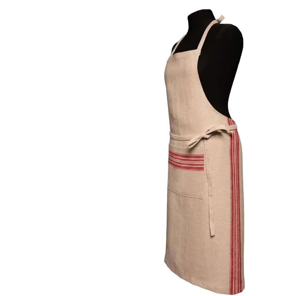 Leinen Schürze JARA in Beige+Anthrazit Beige+Grau Muster Streifen von Erika Vaitkute Größe 92x93 cm