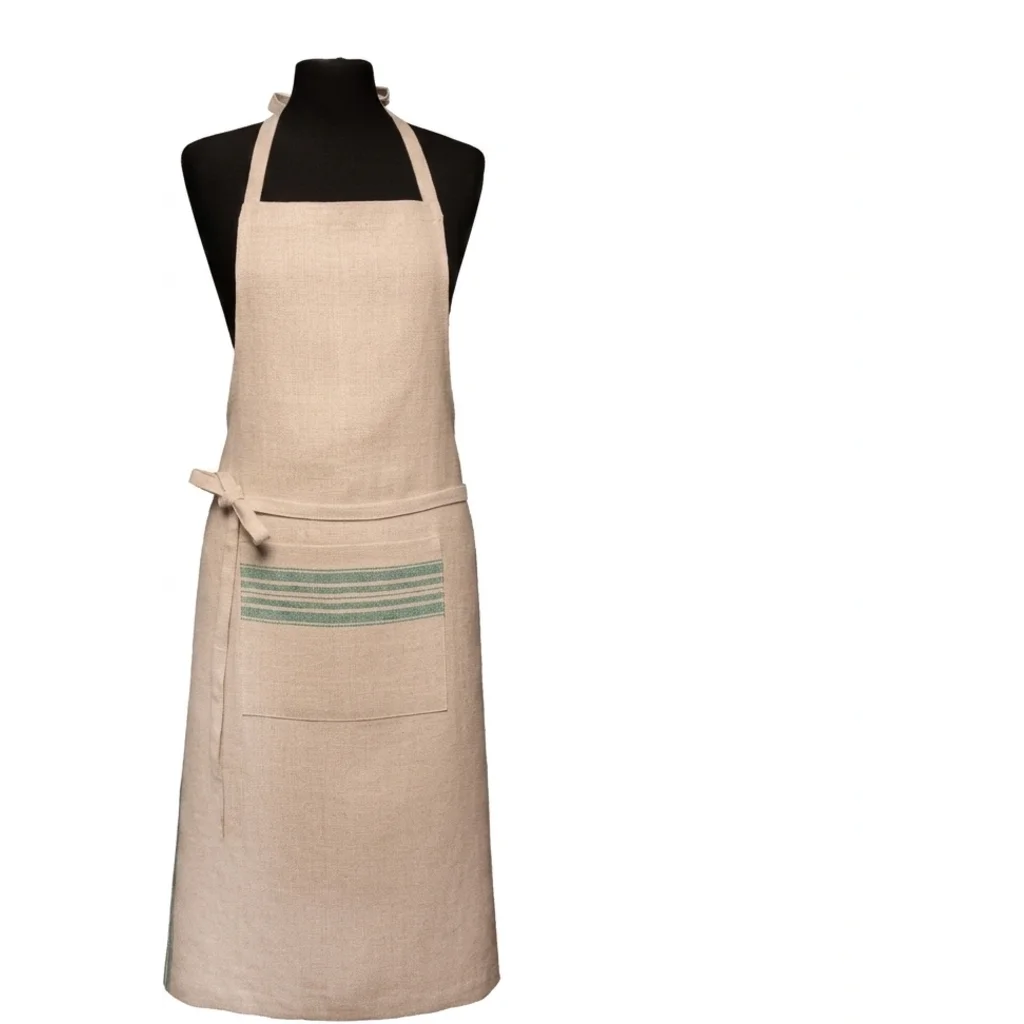 Leinen Schürze JARA in Beige+Anthrazit Beige+Grau Muster Streifen von Erika Vaitkute Größe 92x93 cm