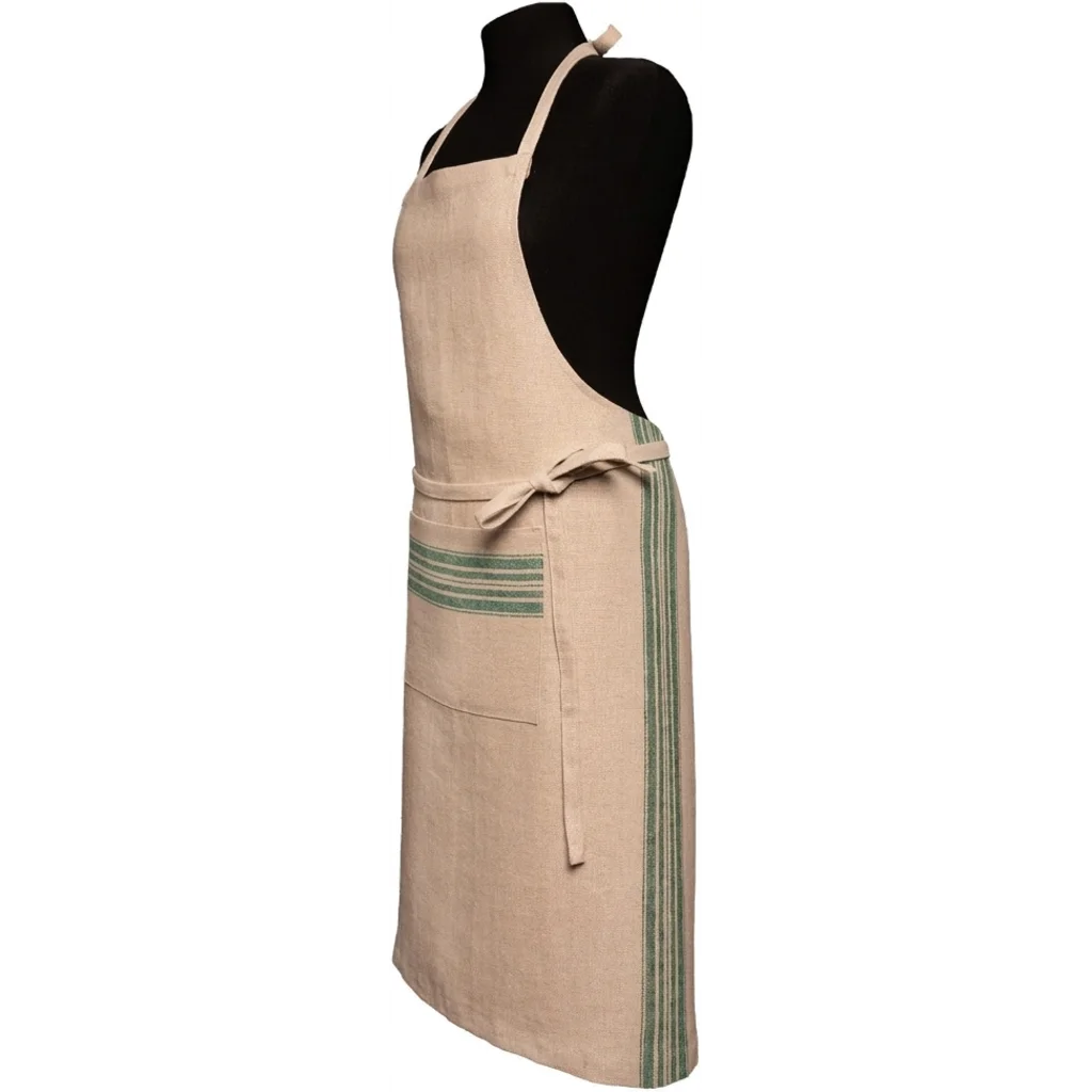 Leinen Schürze JARA in Beige+Anthrazit Beige+Grau Muster Streifen von Erika Vaitkute Größe 92x93 cm