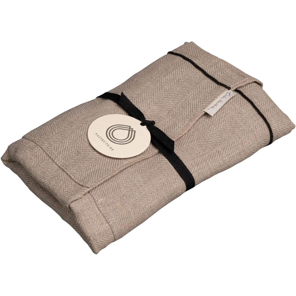 Leinen Schürze mit Fischgrät-Muster in Beige+Schwarz Muster Fischgrät von Erika Vaitkute Größe 80x82 cm