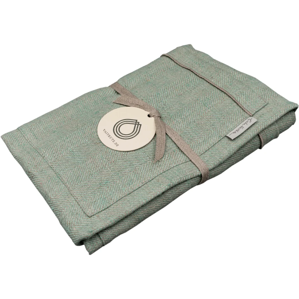 Leinen Schürze mit Fischgrät-Muster in Mint+Beige Grün+Beige von Erika Vaitkute Größe 80x82 cm