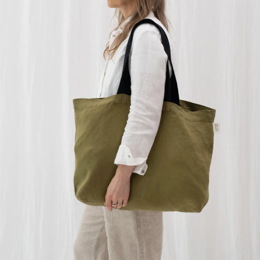 Leinen Schultertasche in Olive Grün von Linen Tales Größe 56 cm breit+ 41 cm lang