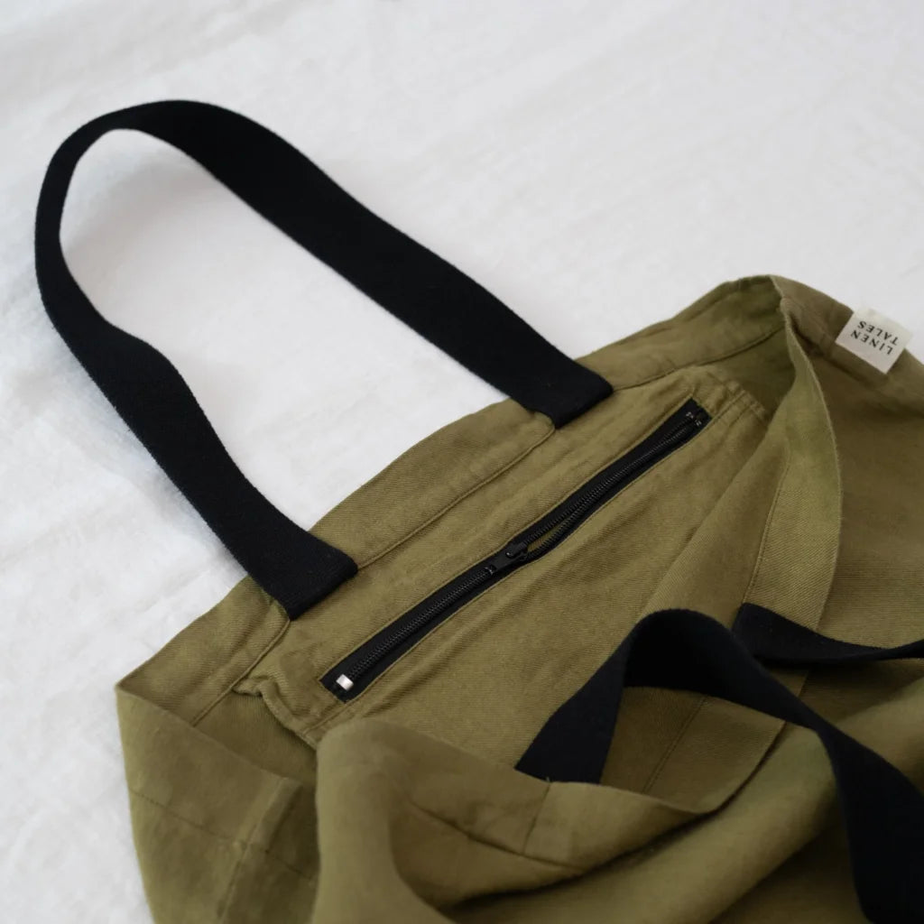 Leinen Schultertasche in Olive Grün von Linen Tales Größe 56 cm breit+ 41 cm lang