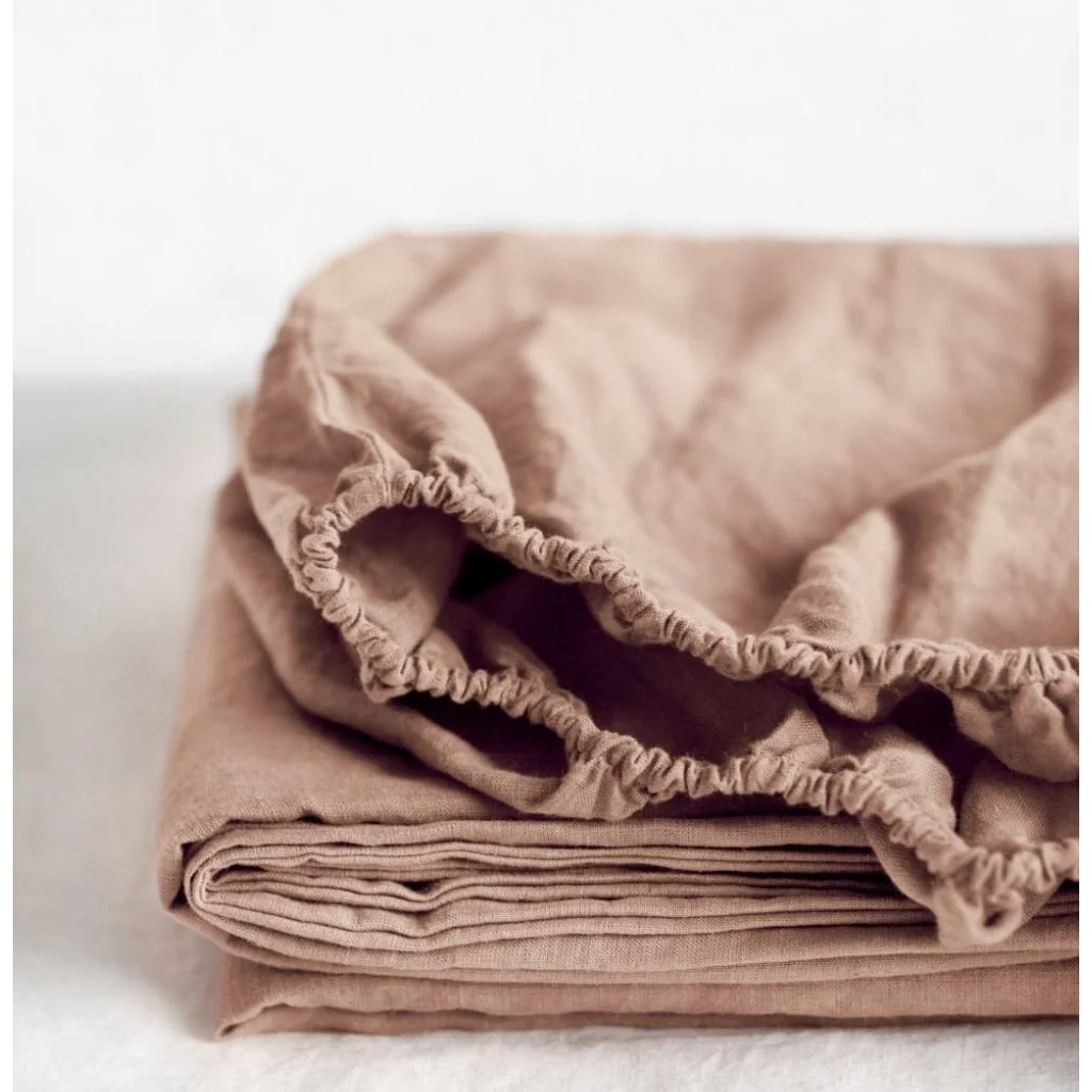 Leinen Spannbettlaken für Boxspringbetten in Standardgröße - Doppelbett in Apricot Orange von Linen Tales Größe 200x200 cm