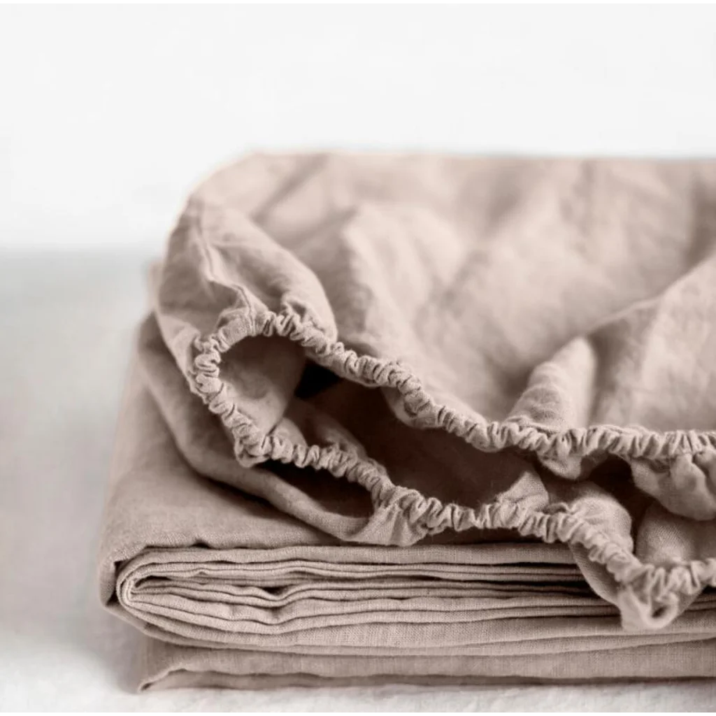 Leinen Spannbettlaken für Boxspringbetten in Standardgröße - Doppelbett in Hellrosa Rosa von Linen Tales Größe 200x200 cm