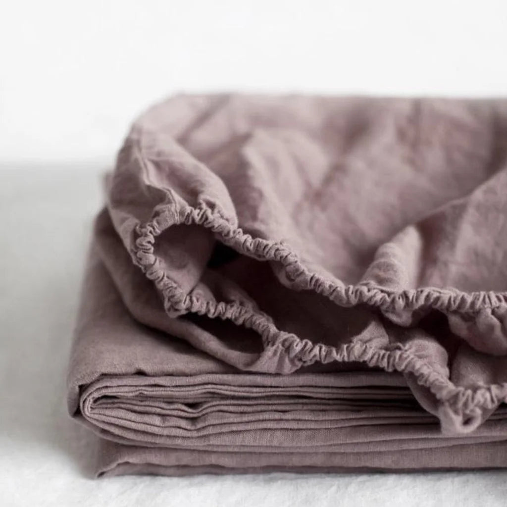 Leinen Spannbettlaken für Boxspringbetten in Übergröße in Altrosa Rosa von Linen Tales Größe 160x200 cm