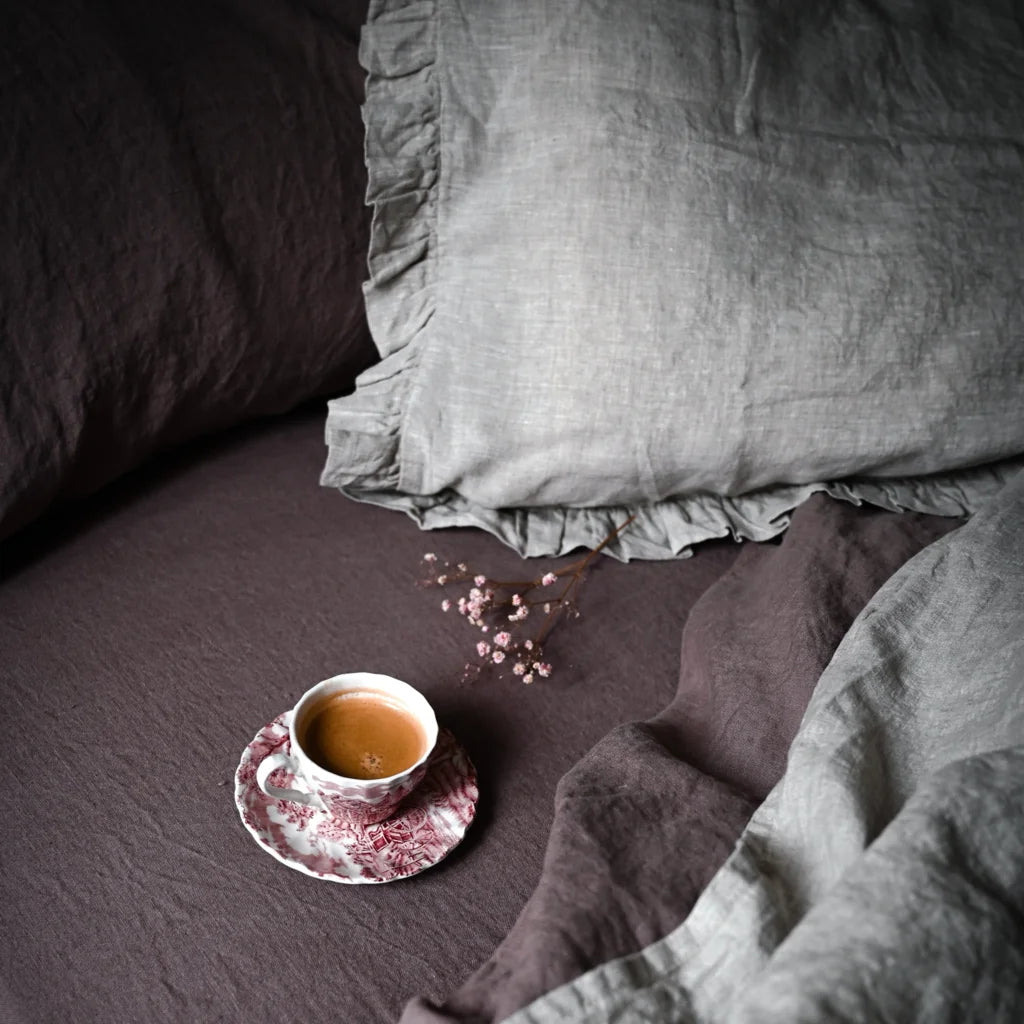 Leinen Spannbettlaken für Boxspringbetten in Übergröße in Altrosa Rosa von Linen Tales Größe 160x200 cm