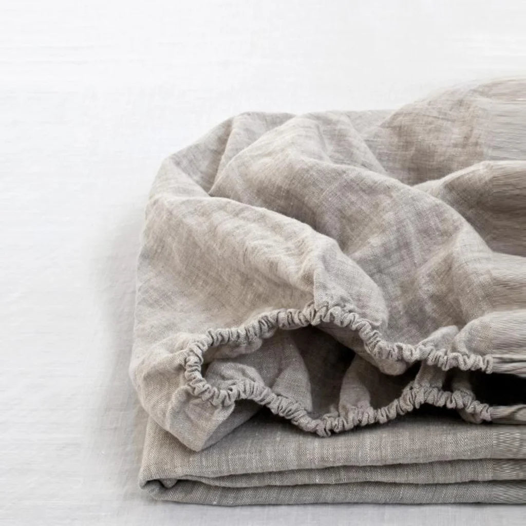 Leinen Spannbettlaken für Matratzen in Standardgröße - Einzelbett in Stein Grau von Linen Tales Größe 90x200 cm