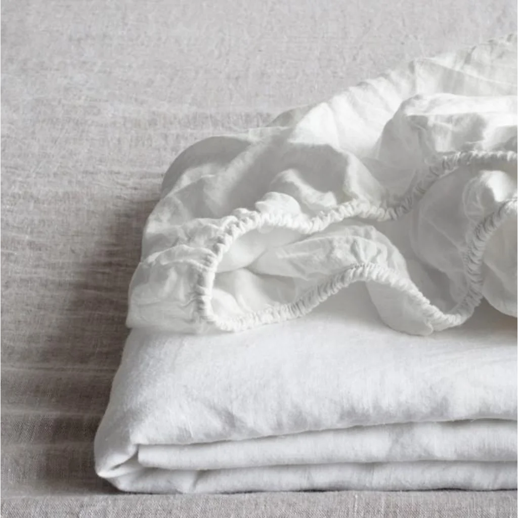 Leinen Spannbettlaken für Matratzen in Standardgröße - Einzelbett in Weiß von Linen Tales Größe 90x200 cm
