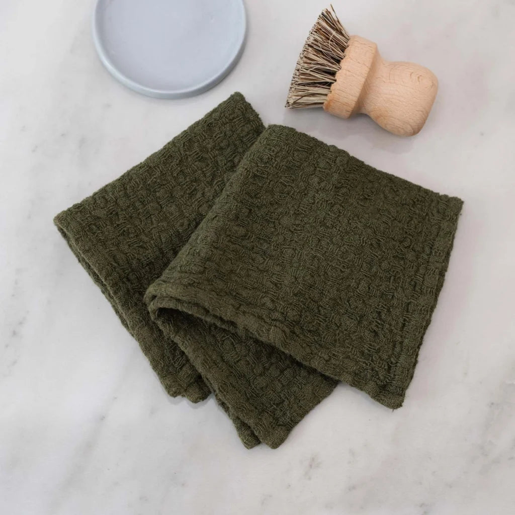 Leinen Spüllappen 2er-Pack in Olive Grün von Linen Tales Größe 26x26 cm