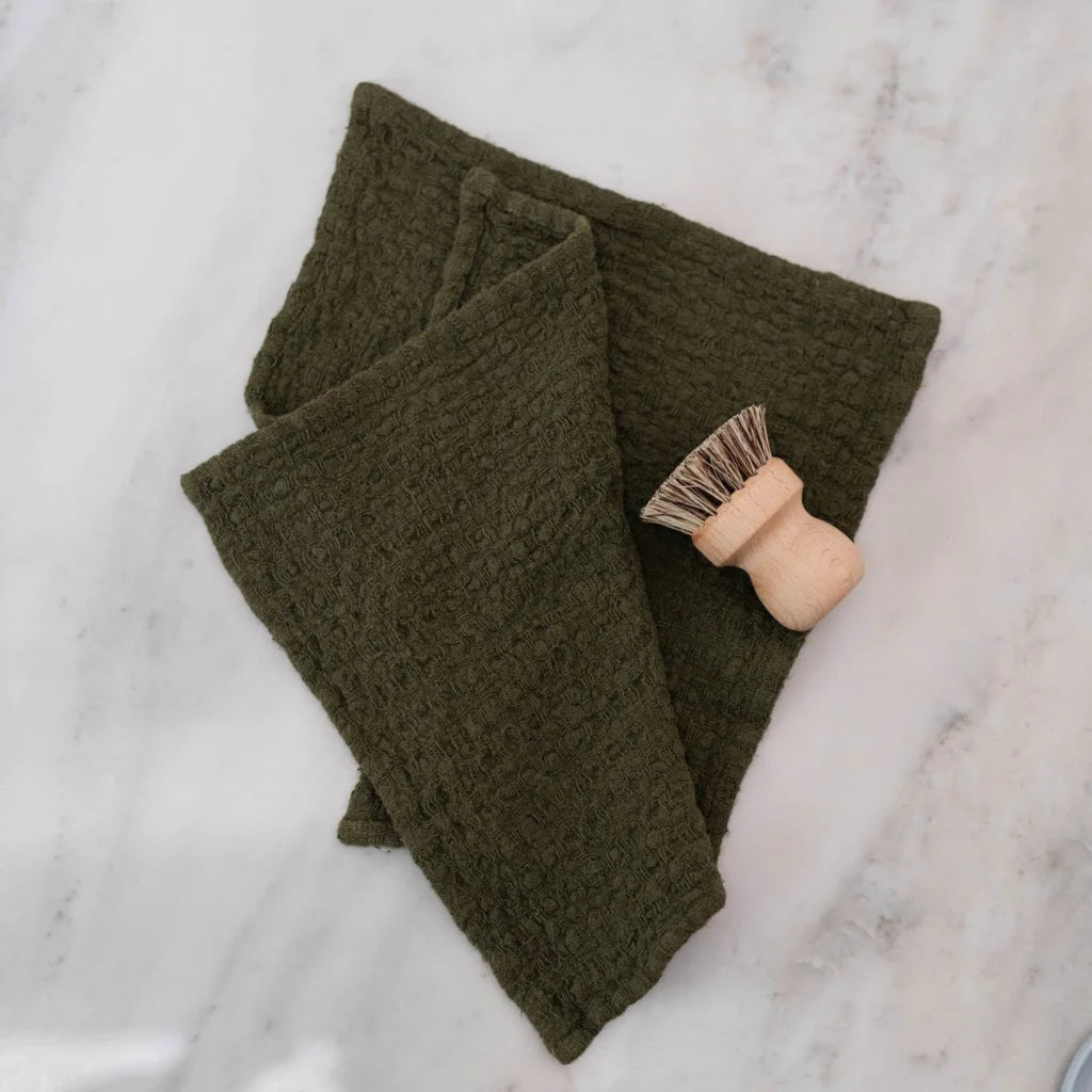 Leinen Spüllappen 2er-Pack in Olive Grün von Linen Tales Größe 26x26 cm