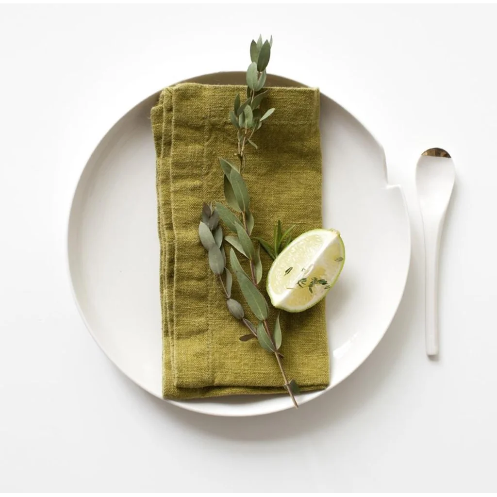 Leinen Stoffserviette 2er-Pack in Moosgrün Grün von Linen Tales Größe 45x45 cm