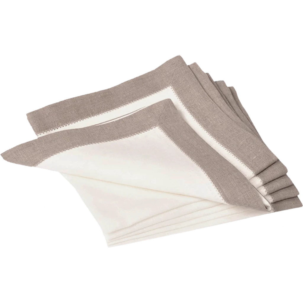 Leinen Stoffserviette ALANTA 6er-Pack in Creme+Beige von Erika Vaitkute Größe 42x42 cm