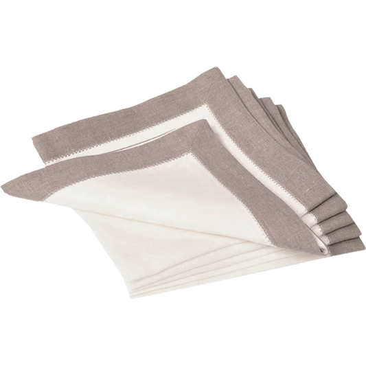 Leinen Stoffserviette ALANTA 6er-Pack in Creme+Beige von Erika Vaitkute Größe 42x42 cm