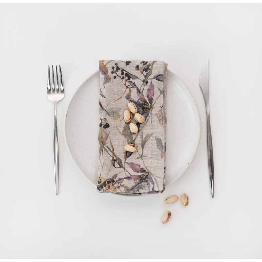 Leinen Stoffserviette Blumen 2er-Pack in Creme+Flieder+Gelb Creme+Lila+Gelb Muster Blumen von Linen Tales Größe 45x45 cm