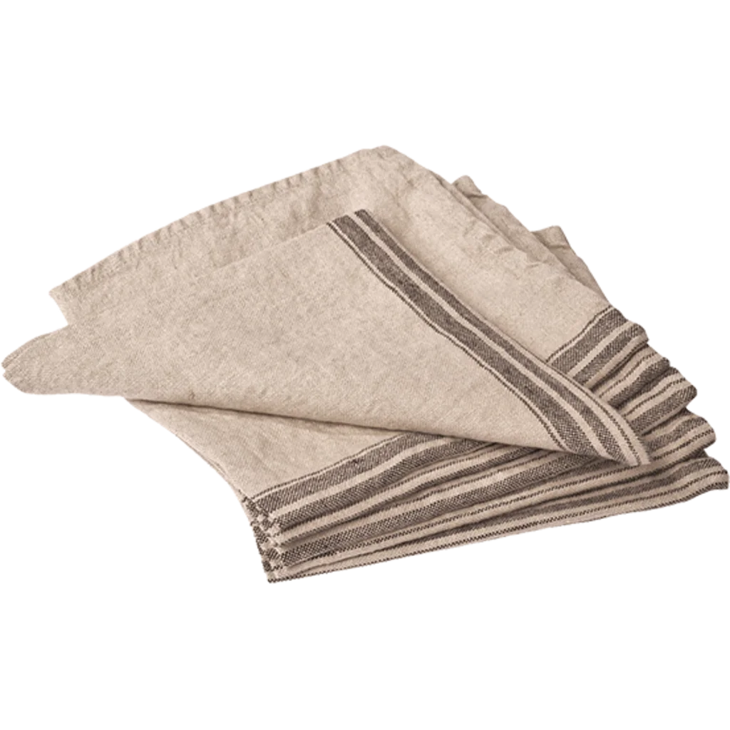 Leinen Stoffserviette JARA 6er-Pack in Beige+Anthrazit Beige+Grau Muster Streifen von Erika Vaitkute Größe 43x43 cm