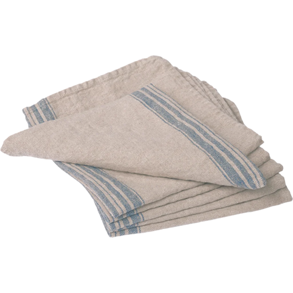 Leinen Stoffserviette JARA 6er-Pack in Beige+Blau Muster Streifen von Erika Vaitkute Größe 43x43 cm