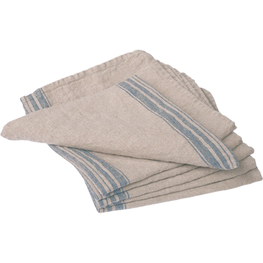 Leinen Stoffserviette JARA 6er-Pack in Beige+Blau Muster Streifen von Erika Vaitkute Größe 43x43 cm