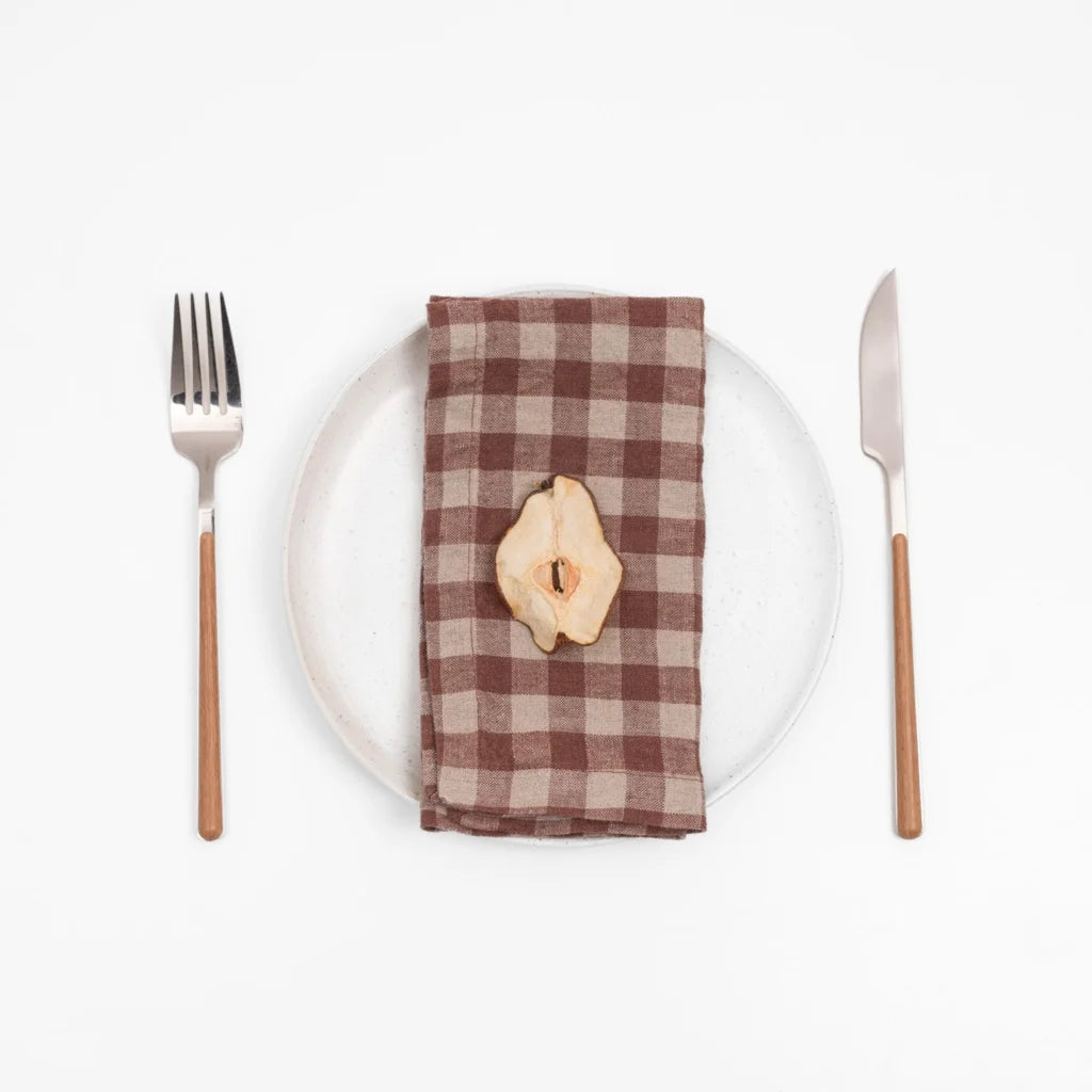 Leinen Stoffserviette Karo 2er-Pack in Schokolade+Beige Braun+Beige Muster Karo von Linen Tales Größe 55x55 cm