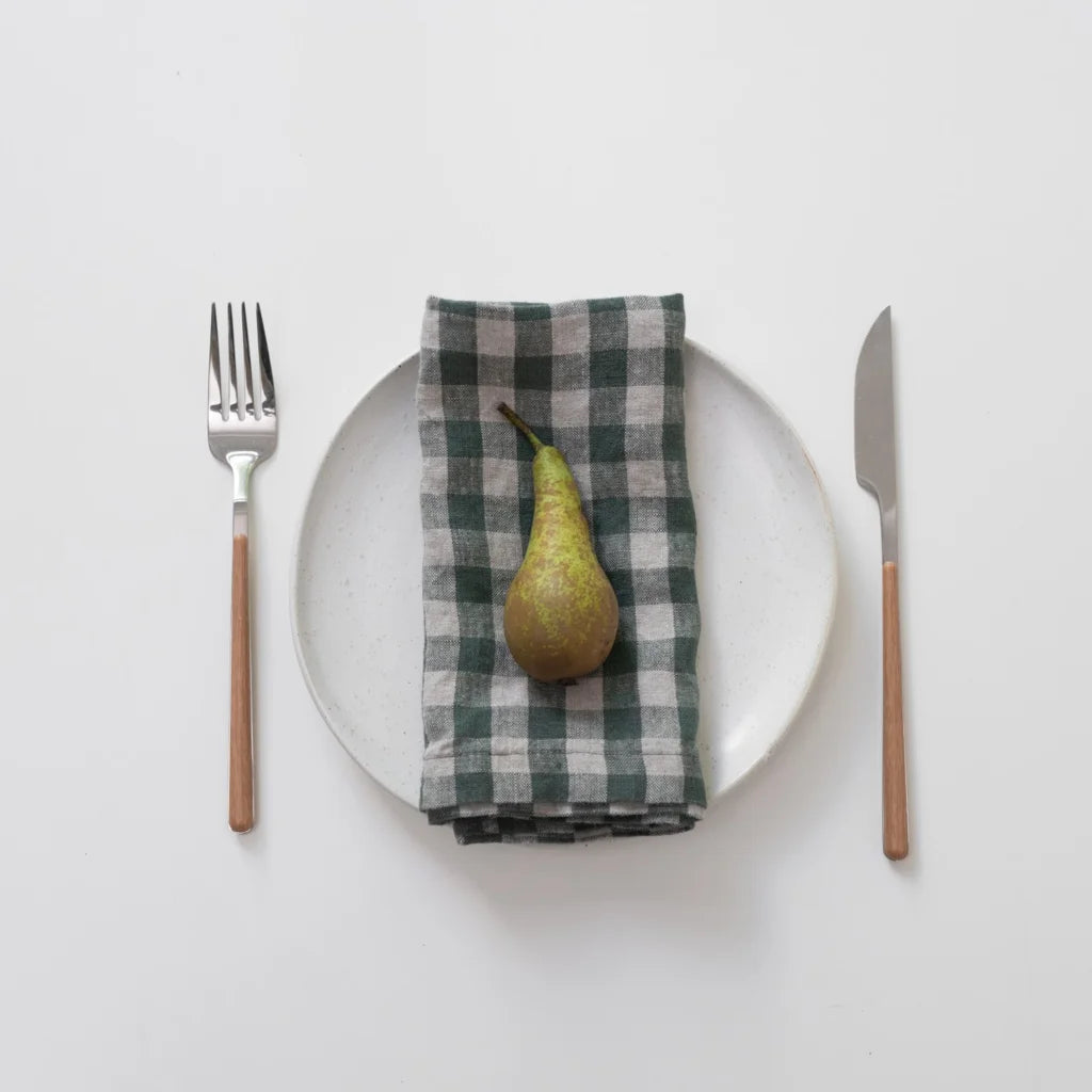 Leinen Stoffserviette Karo 2er-Pack in Waldgrün+Beige Grün+Beige Muster Karo von Linen Tales Größe 40x40 cm