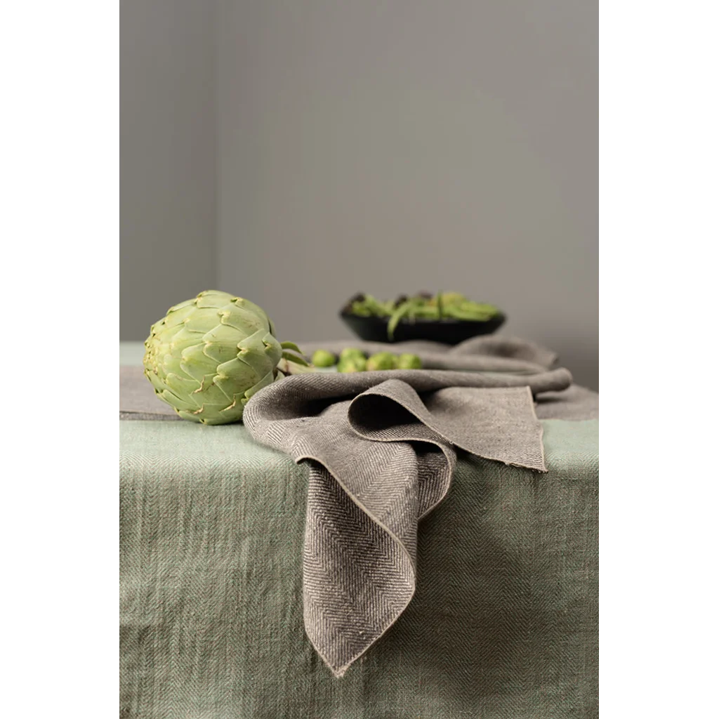 Leinen Stoffserviette mit Fischgrät-Muster 6er-Pack in Beige+Beige Muster Fischgrät von Erika Vaitkute Größe 46x46 cm