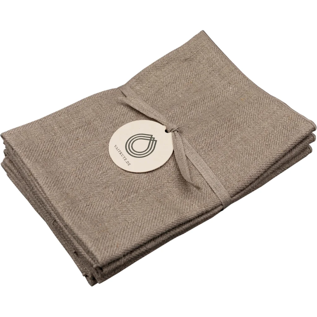 Leinen Stoffserviette mit Fischgrät-Muster 6er-Pack in Beige+Beige von Erika Vaitkute Größe 46x46 cm