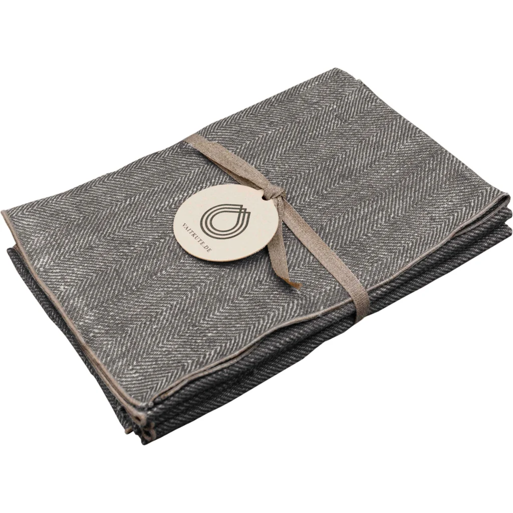 Leinen Stoffserviette mit Fischgrät-Muster 6er-Pack in Grau+Beige Muster Fischgrät von Erika Vaitkute Größe 46x46 cm