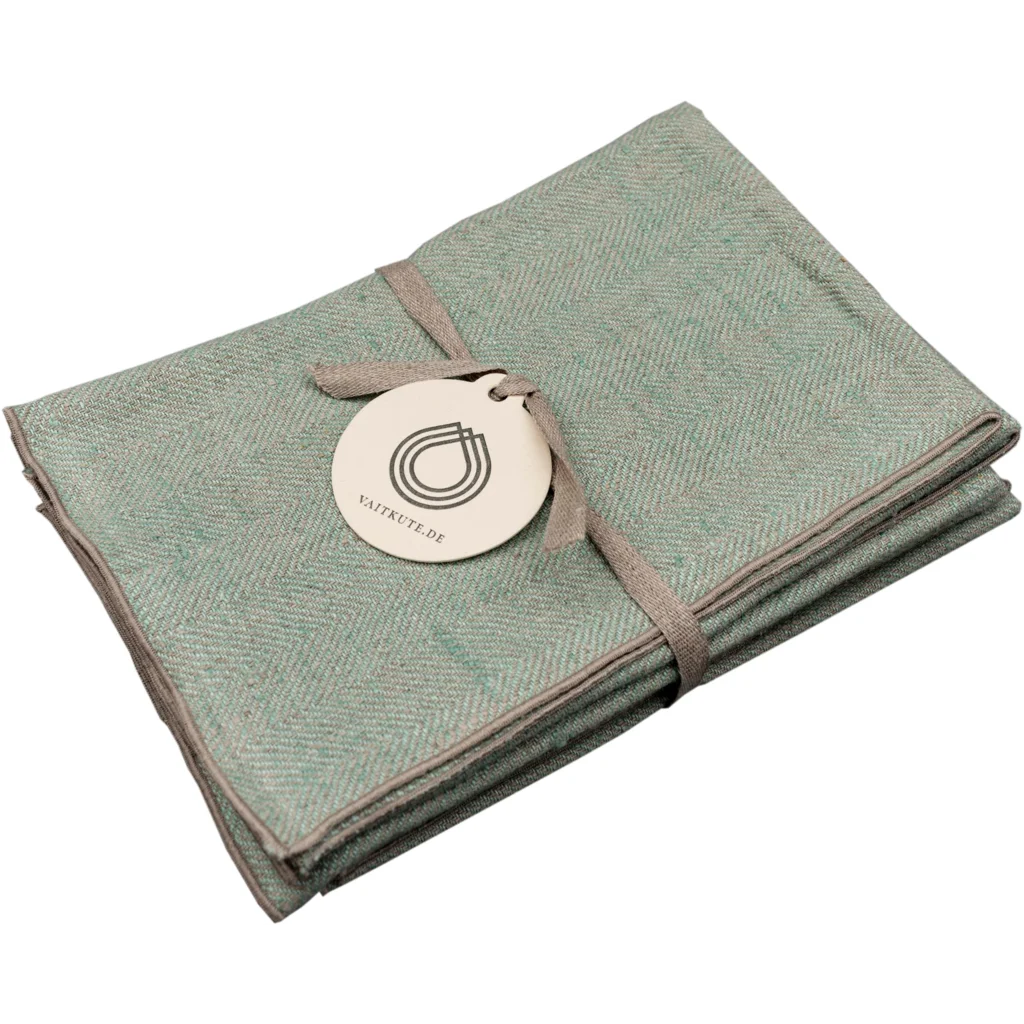 Leinen Stoffserviette mit Fischgrät-Muster 6er-Pack in Mint+Beige Grün+Beige von Erika Vaitkute Größe 46x46 cm
