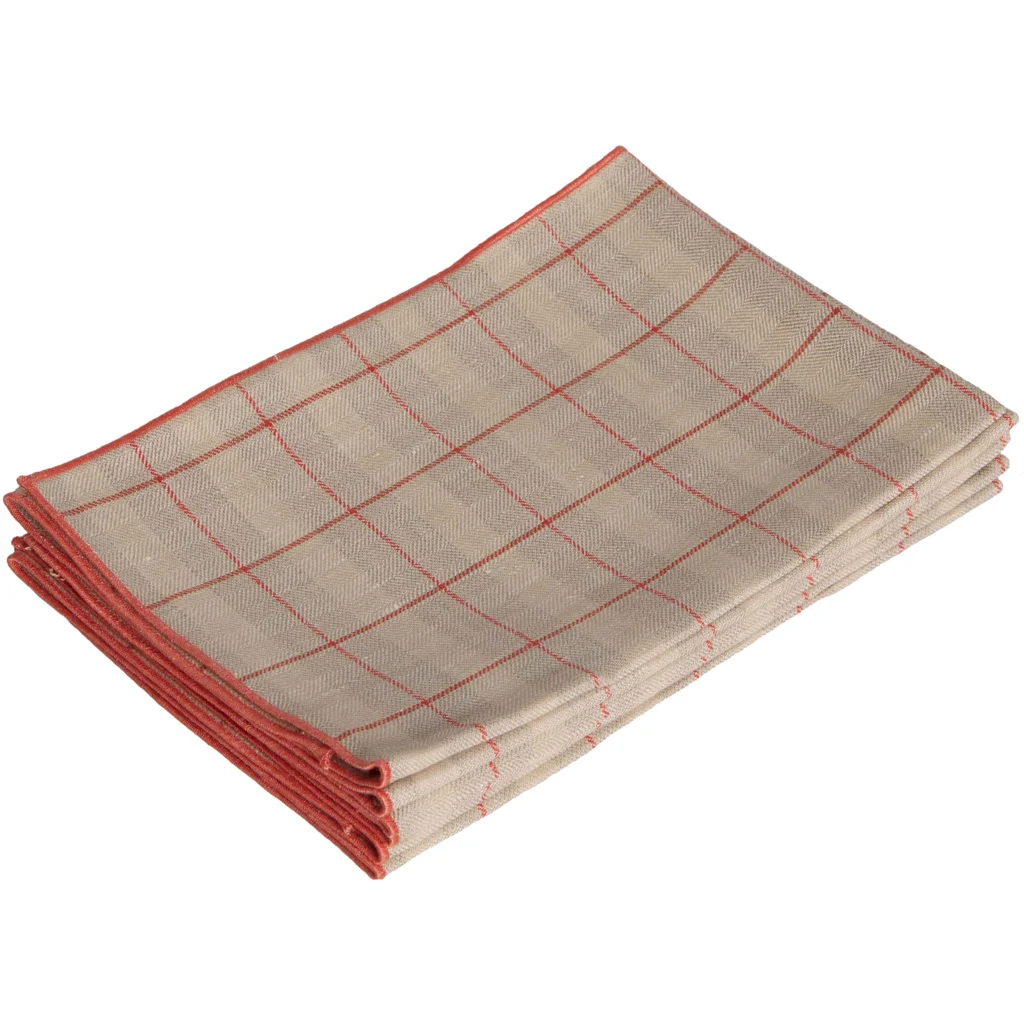 Leinen Stoffserviette ULA 6er-Pack in Beige+Koralle Beige+Orange Muster Karo von Erika Vaitkute Größe 47x47 cm