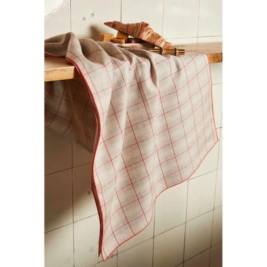 Leinen Stoffserviette ULA 6er-Pack in Beige+Koralle Beige+Orange Muster Karo von Erika Vaitkute Größe 47x47 cm