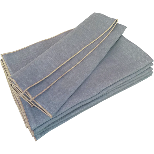 Leinen Stoffserviette VILNIA 6er-Pack in Taubenblau+Beige Blau+Beige von Erika Vaitkute Größe 47x47 cm