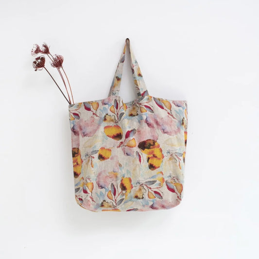 Leinen Tasche Aquarell in Creme+Orange Muster Aquarell von Linen Tales Größe 54 cm breit+ 60 cm lang