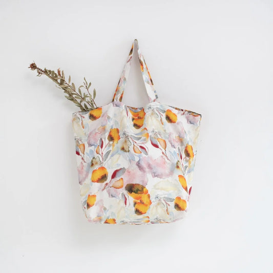 Leinen Tasche Aquarell in Weiß+Orange Muster Aquarell von Linen Tales Größe 54 cm breit+ 60 cm lang