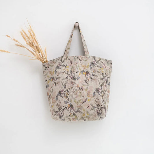 Leinen Tasche Blumen in Creme+Flieder+Gelb Creme+Lila+Gelb Muster Blumen von Linen Tales Größe 54 cm breit+ 60 cm lang