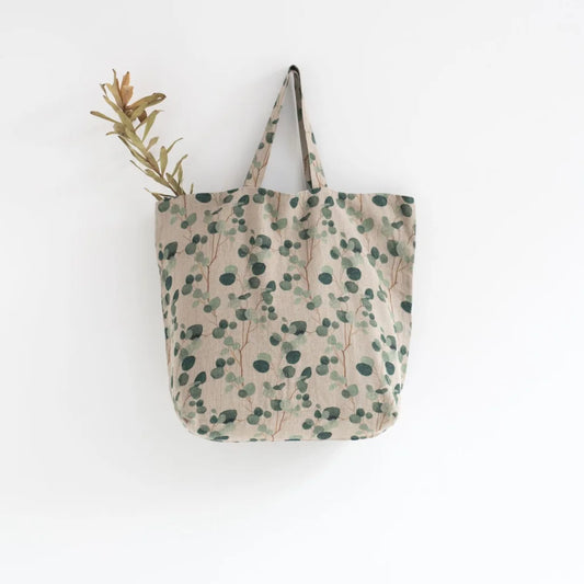 Leinen Tasche Eukalyptus in Creme+Grün+Dunkelgrün Creme+Grün+Grün Muster Eukalyptus von Linen Tales Größe 54 cm breit+ 60 cm lang