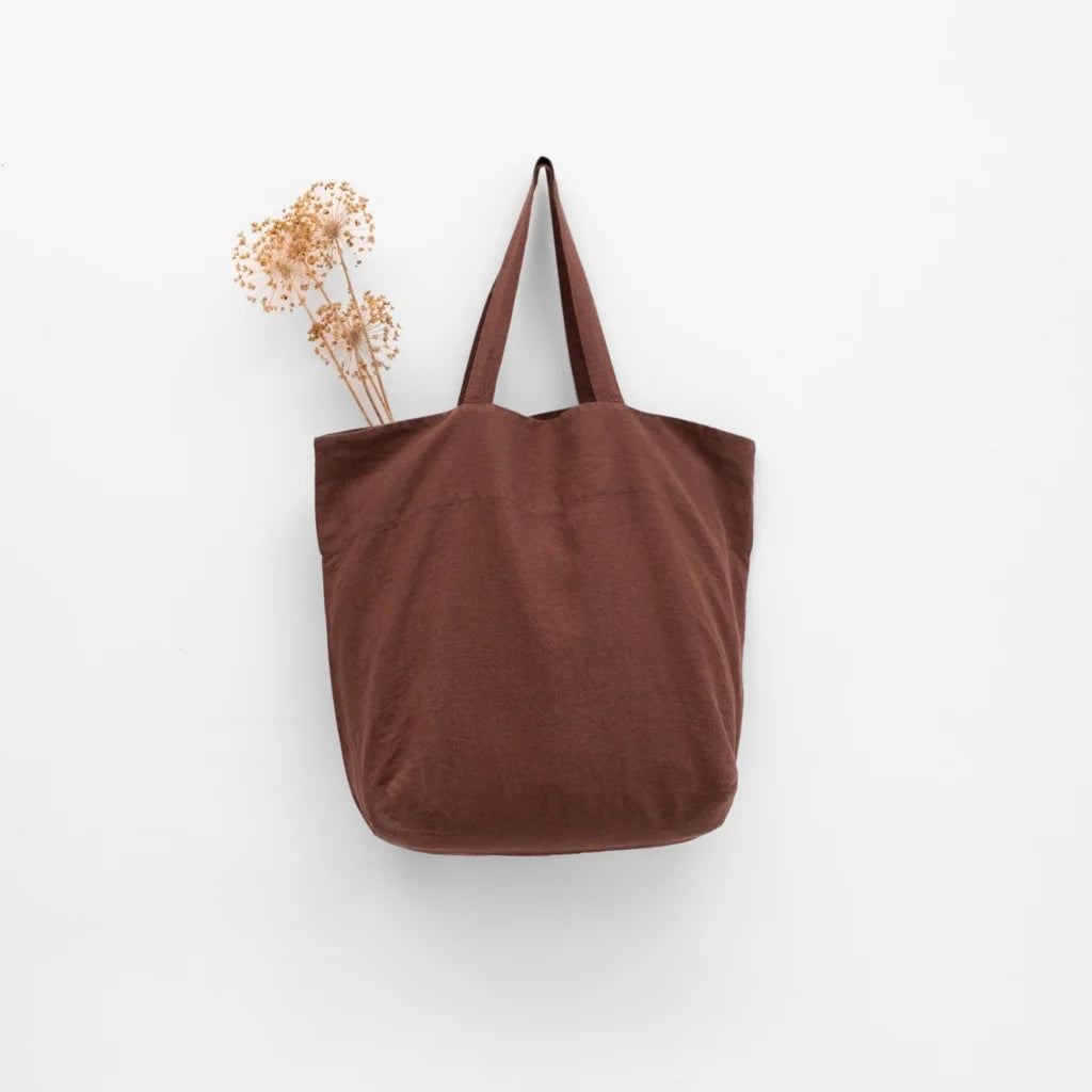 Leinen Tasche in Schokolade Braun von Linen Tales Größe 54 cm breit+ 60 cm lang