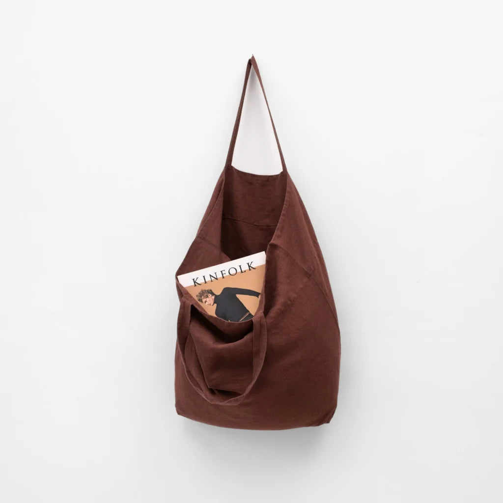 Leinen Tasche in Schokolade Braun von Linen Tales Größe 54 cm breit+ 60 cm lang
