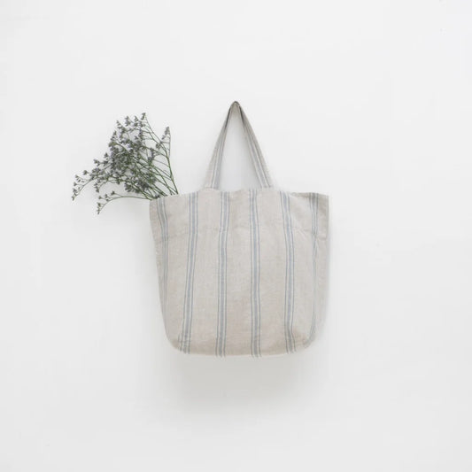 Leinen Tasche Streifen in Hellgrau+Blau Grau+Blau Muster Streifen von Linen Tales Größe 54 cm breit+ 60 cm lang