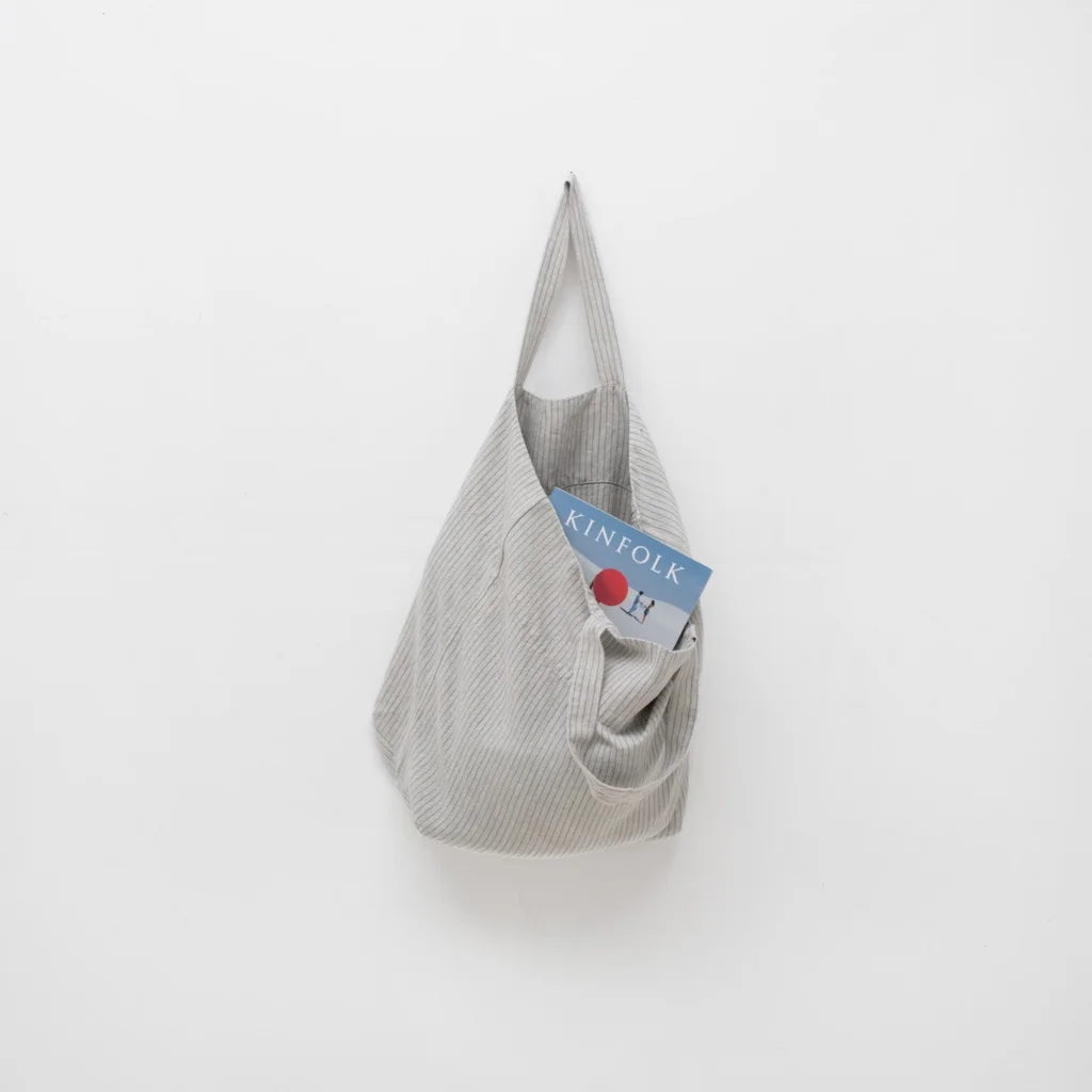 Leinen Tasche Streifen in Hellgrau+Blau Grau+Blau Muster Streifen von Linen Tales Größe 54 cm breit+ 60 cm lang