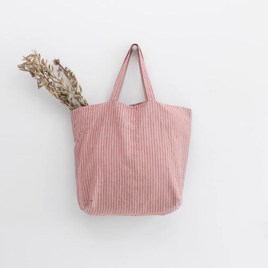 Leinen Tasche Streifen in Rot+Creme Muster Streifen von Linen Tales Größe 54 cm breit+ 60 cm lang
