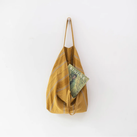Leinen Tasche Streifen in Senfgelb+Bronze Gelb+Gelb Muster Streifen von Linen Tales Größe 54 cm breit+ 60 cm lang