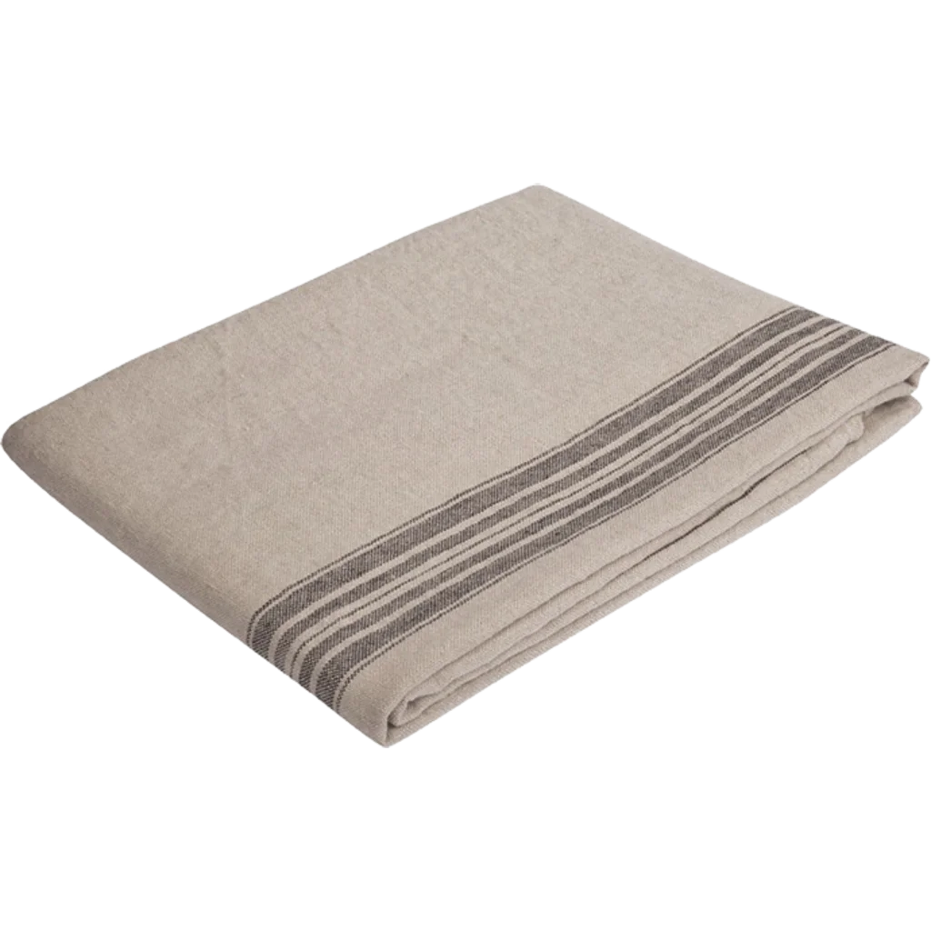 Leinen Tischdecke JARA in Beige+Anthrazit Beige+Grau Muster Streifen von Erika Vaitkute Größe 138x180 cm